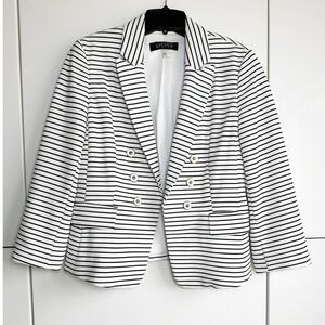 Kasper White Black Stripe Sailor Blazer Size 6 Gold Buttons Suit Jacket Office